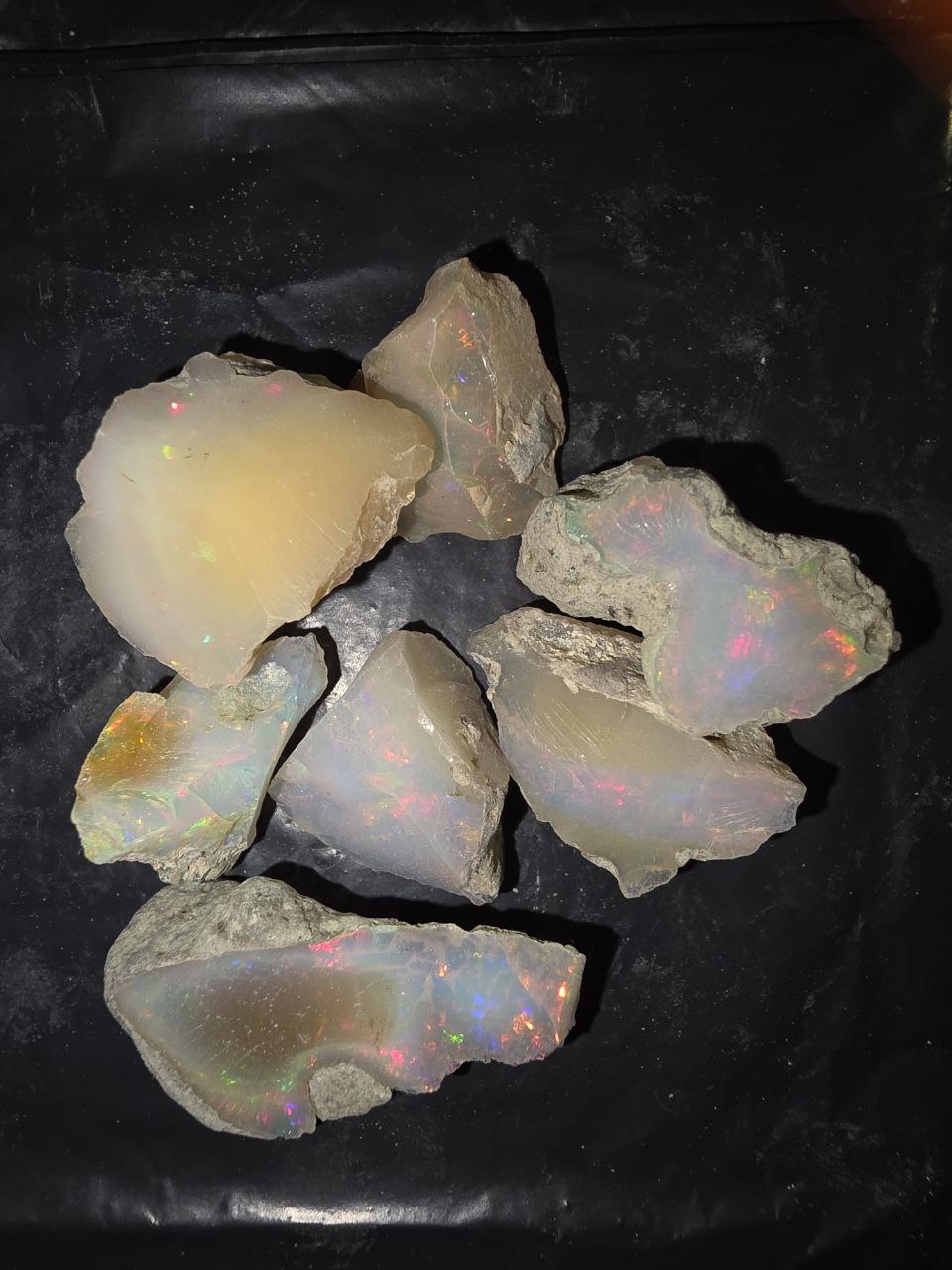 Micro-lot rough 7 stones Mixed Opal Ethiopian Welo, 93.5 ct rough, natural