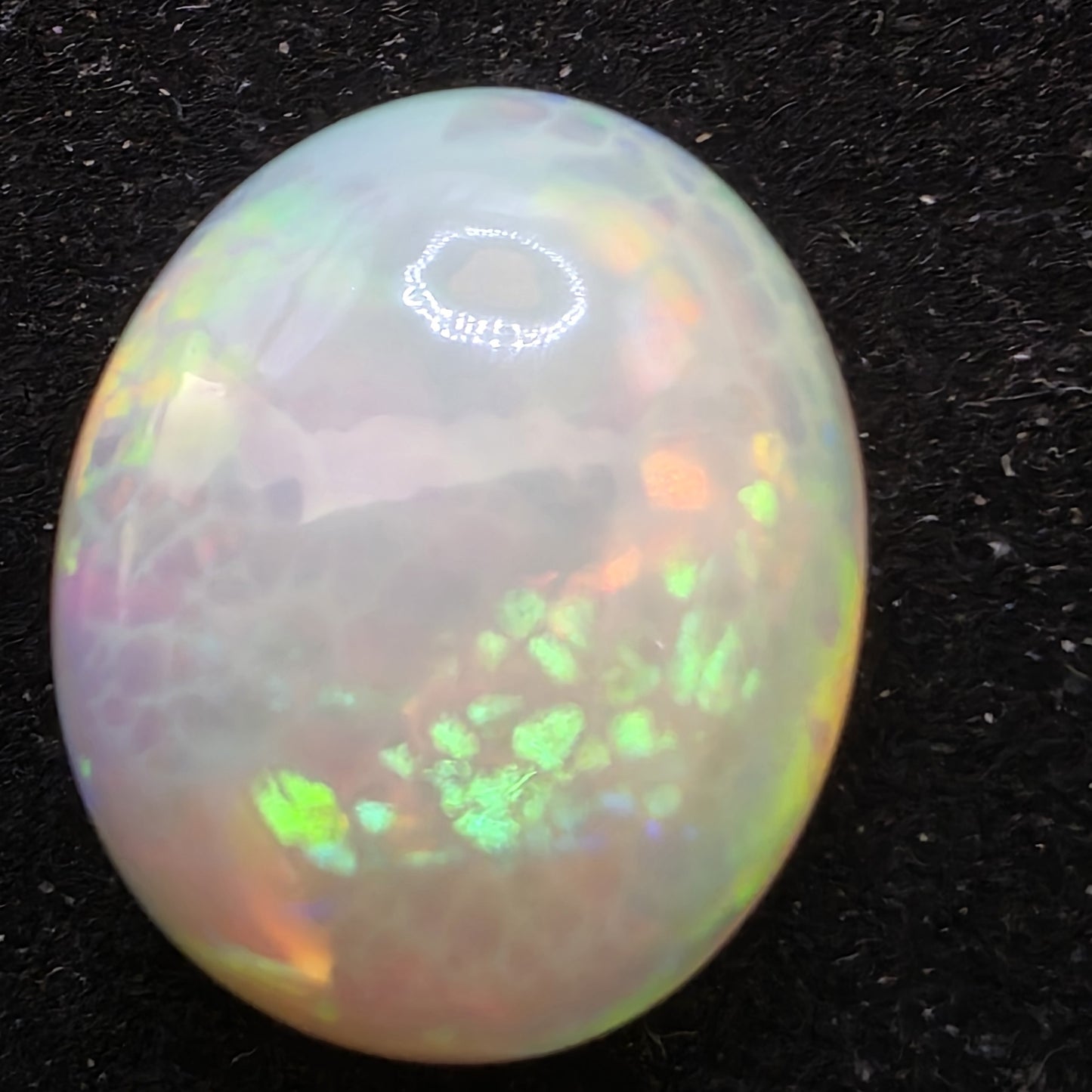Honeycomb White Opal special Ethiopian Welo, 10.3 ct oval polished, natural, intense Play-of-Colour