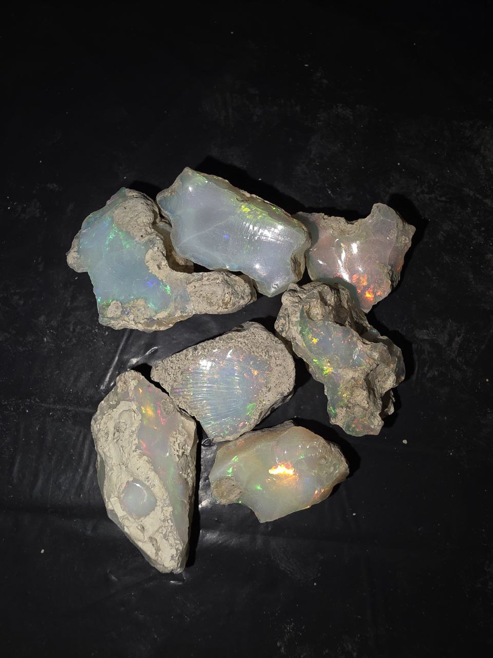 Micro-lot rough 7 stones Mixed Opal Ethiopian Welo, 102.5 ct rough, natural