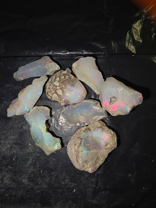 Micro-lot rough 8 stones Mixed Opal Ethiopian Welo, 116 ct rough, natural