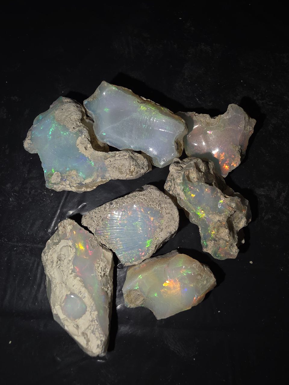Micro-lot rough 7 stones Mixed Opal Ethiopian Welo, 102.5 ct rough, natural