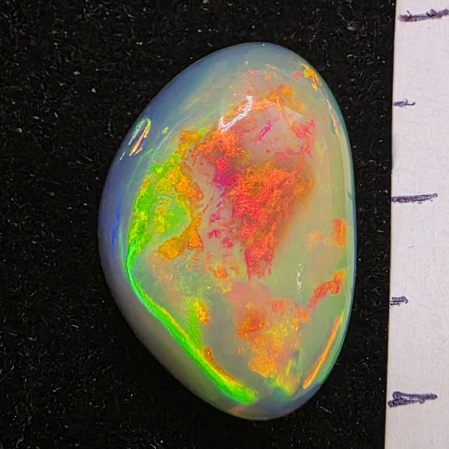 White Opal special Ethiopian Welo, 8.6 ct freeform polished, natural, intense Play-of-Colour