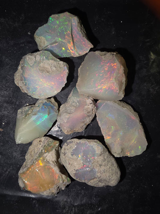 Micro-lot rough 8 stones Mixed Opal Ethiopian Welo, 106 ct rough, natural
