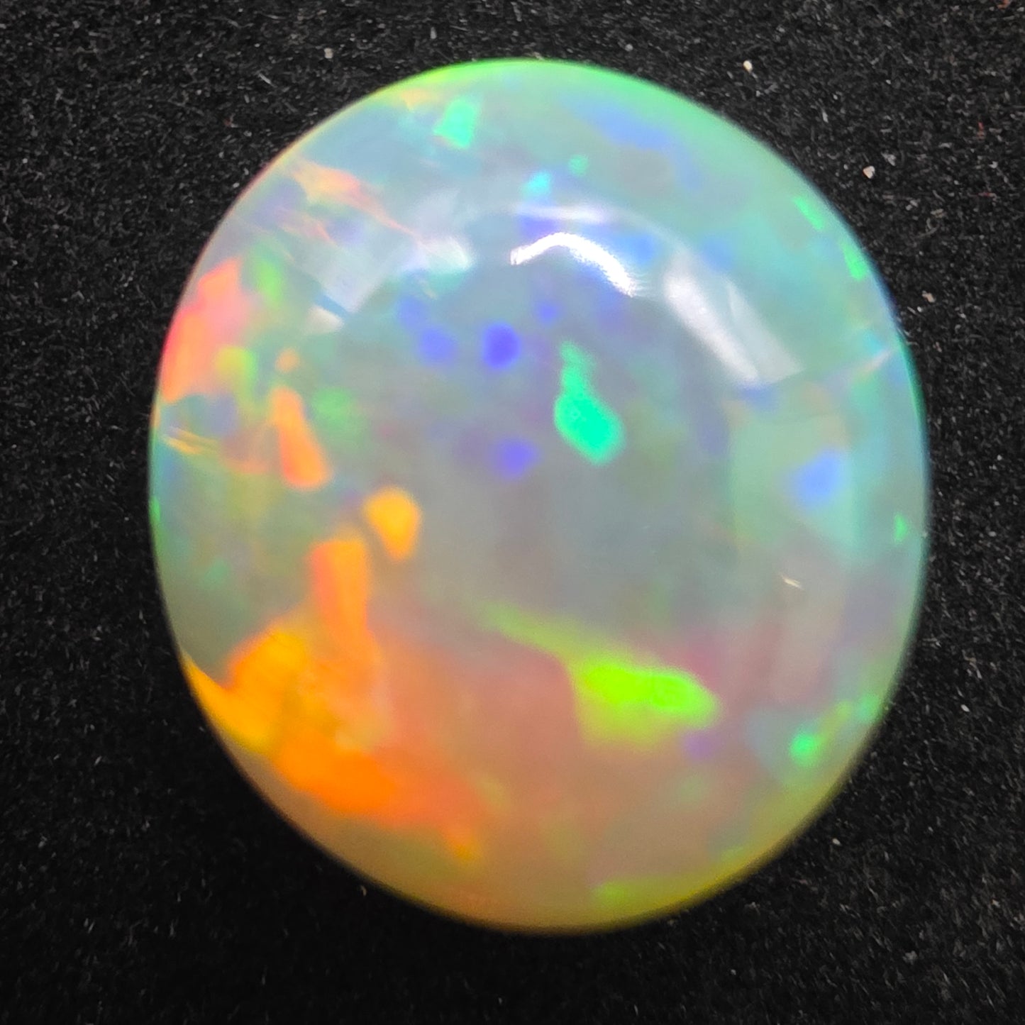 White Opal special Ethiopian Welo, 8.9 ct oval polished, natural, intense Play-of-Colour