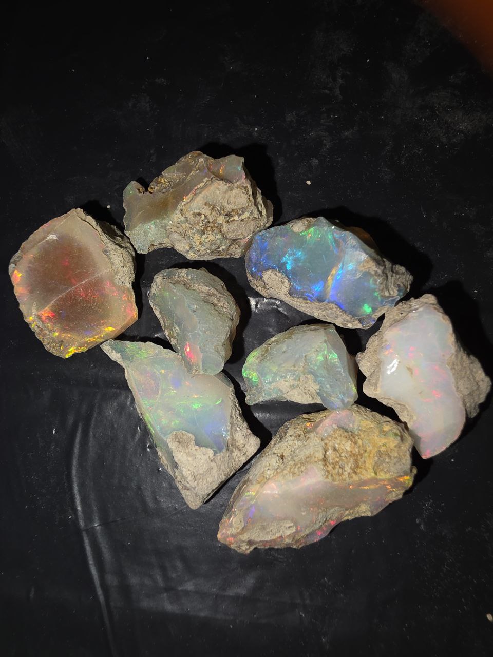 Micro-lot rough 8 stones Mixed Opal Ethiopian Welo, 111.5 ct rough, natural