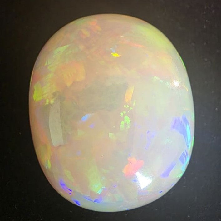 BIG stone! White Opal special Ethiopian Welo, 71.3 ct oval polished, natural, intense Play-of-Colour