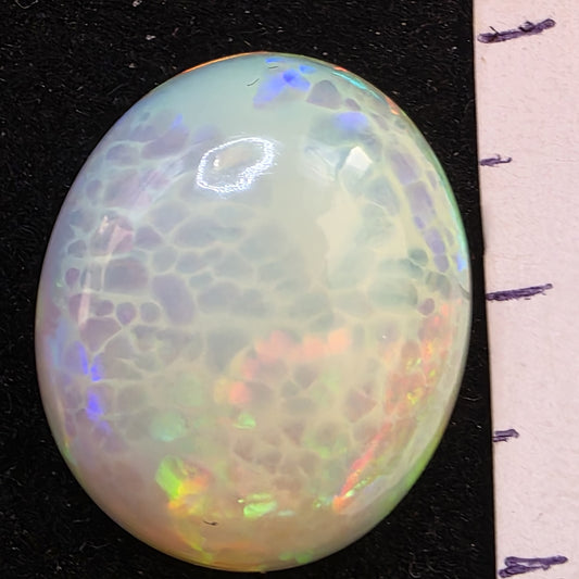 Honeycomb White Opal special Ethiopian Welo, 10.3 ct oval polished, natural, intense Play-of-Colour