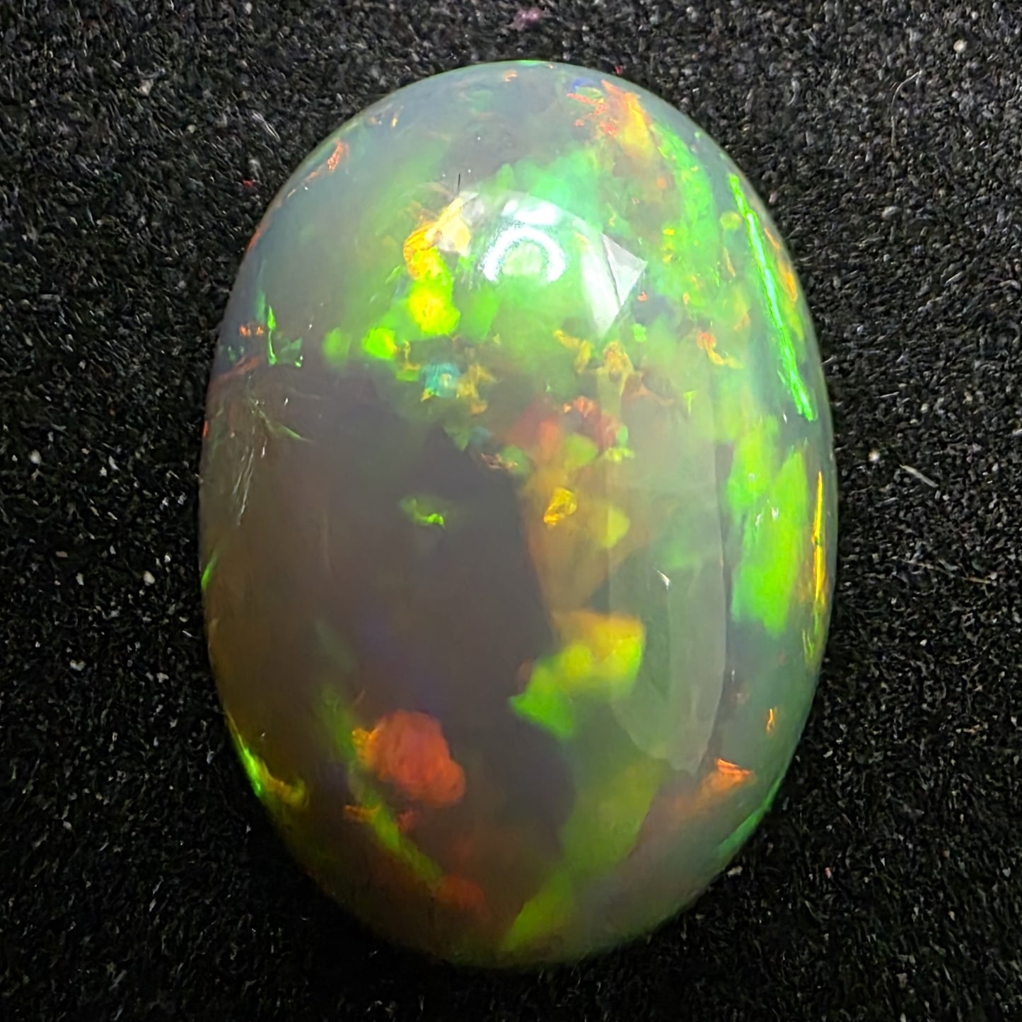 Black Opal special Ethiopian Welo, 10 ct oval polished, natural, intense Play-of-Colour