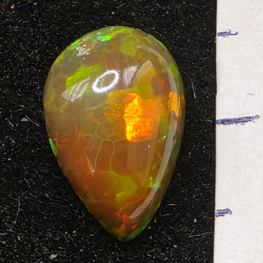 Black Opal special Ethiopian Welo, 2.1 ct pear polished, natural, intense Play-of-Colour
