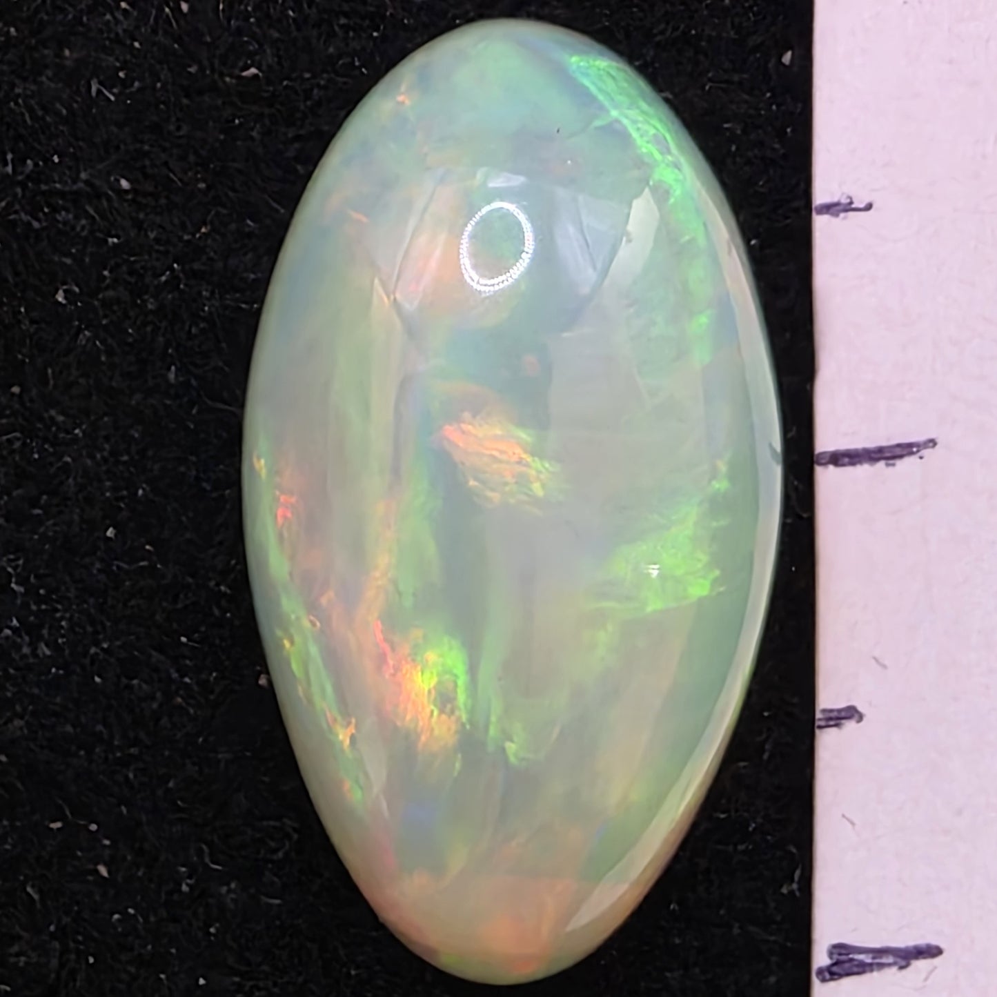 White Opal special Ethiopian Welo, 6.9 ct oval polished, natural, intense Play-of-Colour