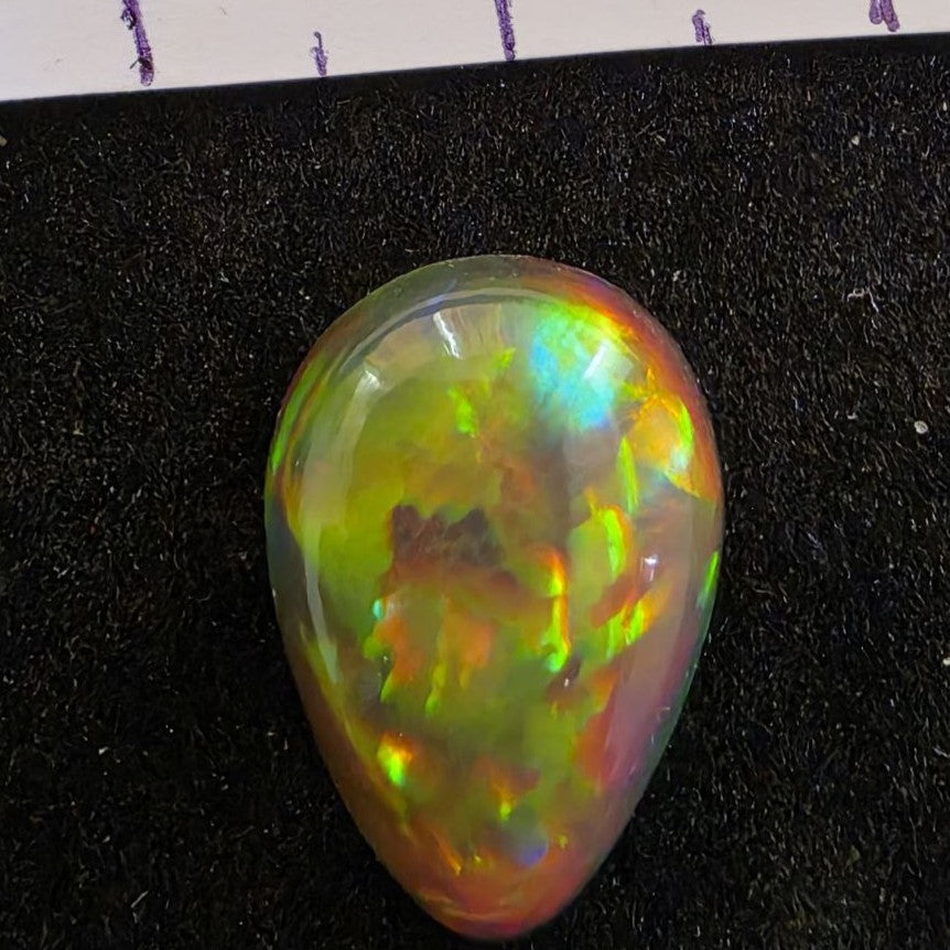 Perfect! Black Opal outstanding Ethiopian Welo, 6.45 ct pear polished, natural, intense Play-of-Colour
