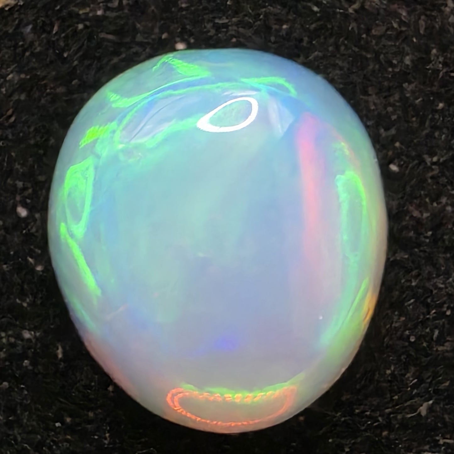 White Opal special Ethiopian Welo, 2.45 ct freeform polished, natural, intense Play-of-Colour