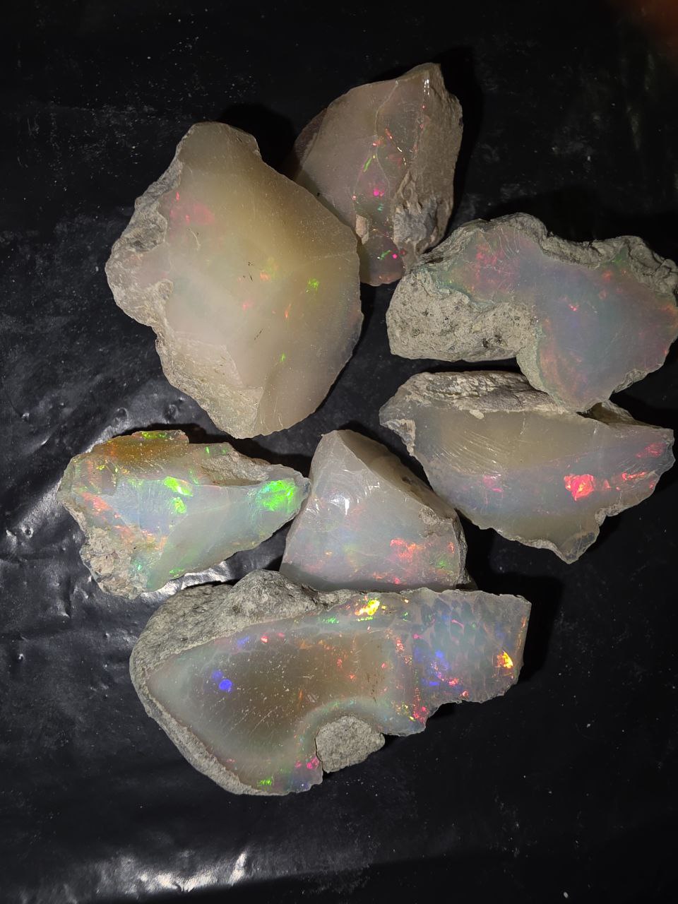 Micro-lot rough 7 stones Mixed Opal Ethiopian Welo, 93.5 ct rough, natural