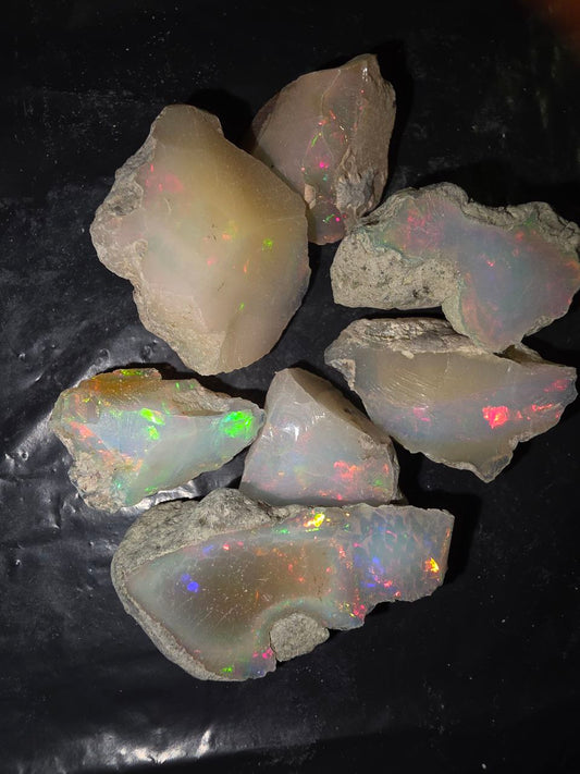 Micro-lot rough 7 stones Mixed Opal Ethiopian Welo, 93.5 ct rough, natural