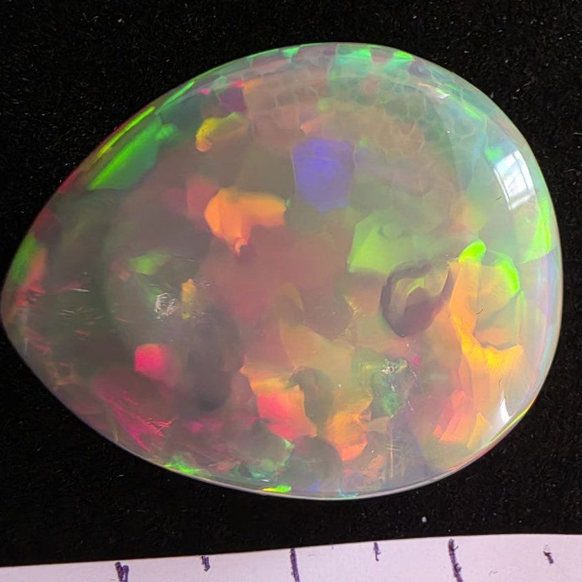 Perfect! Black Opal outstanding Ethiopian Welo, 37.6 ct pear polished, natural, intense Play-of-Colour