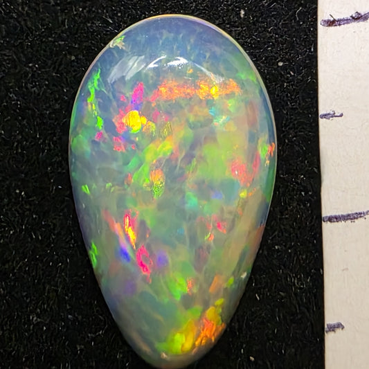 Honeycomb White Opal special Ethiopian Welo, 3.55 ct pear polished, natural, intense Play-of-Colour