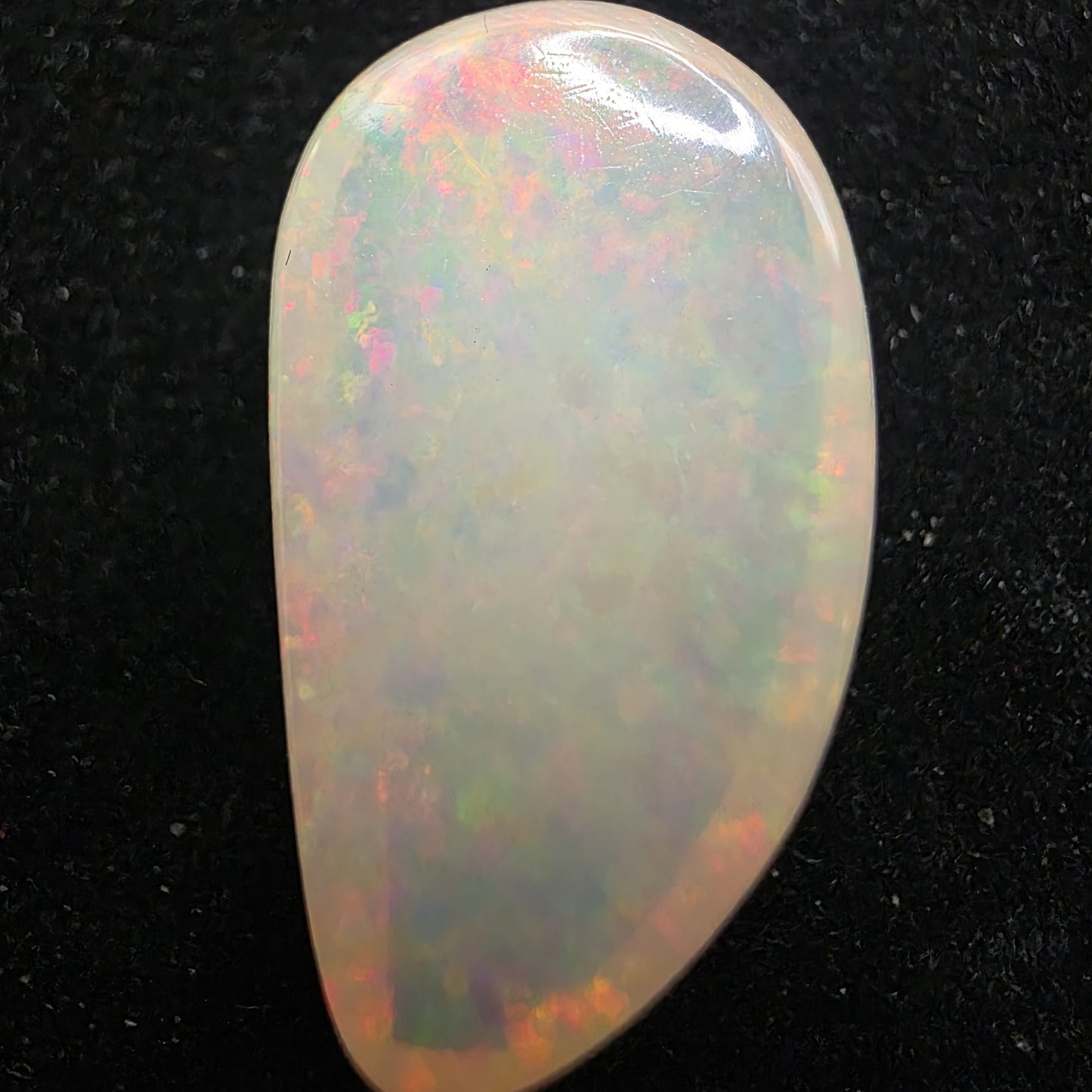 White Opal special Ethiopian Welo, 18.3 ct freeform polished, natural, intense Play-of-Colour