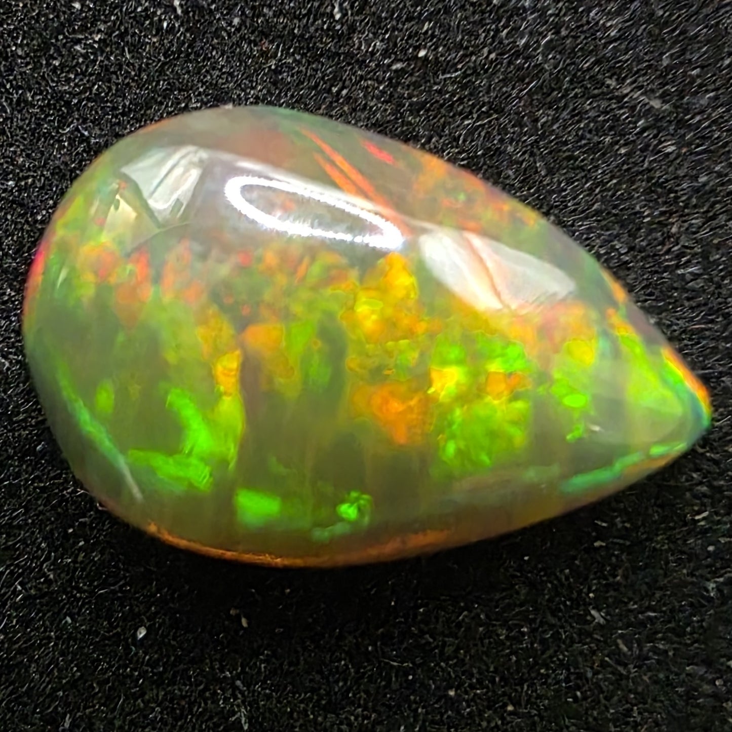 Black Opal special Ethiopian Welo, 3.05 ct pear polished, natural, intense Play-of-Colour