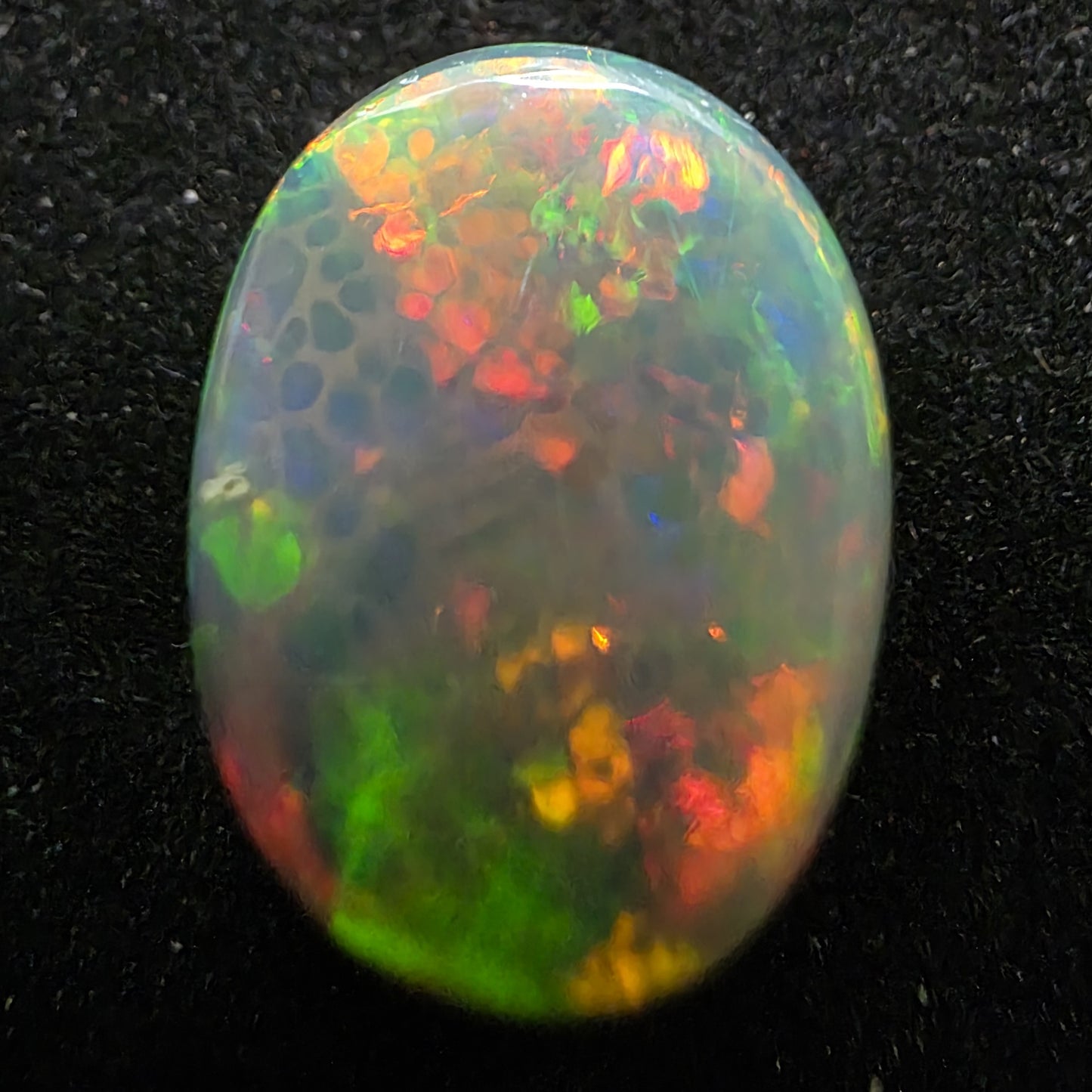 Black Opal special Ethiopian Welo, 10 ct oval polished, natural, intense Play-of-Colour