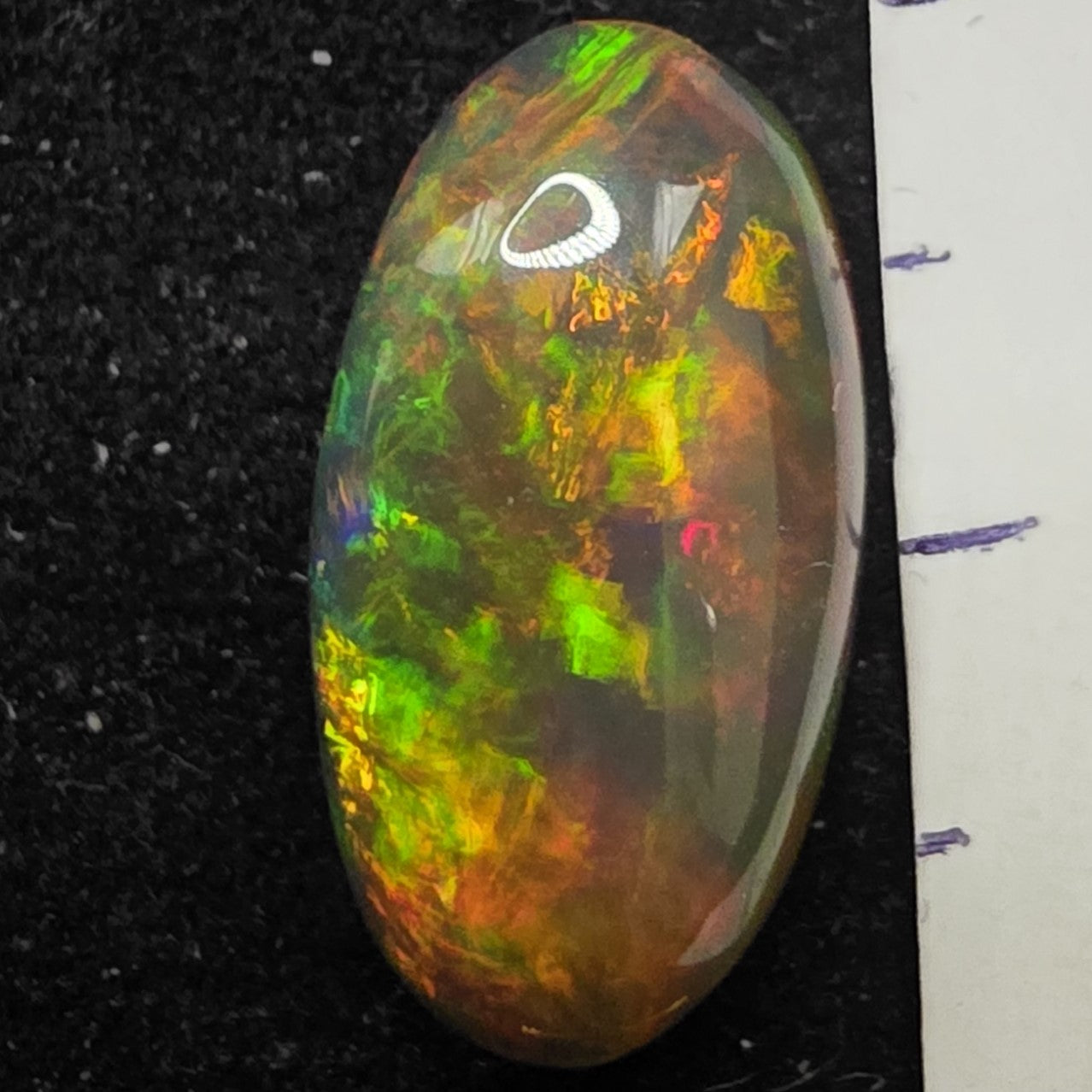 Black Opal special Ethiopian Welo, 4.3 ct oval polished, natural, intense Play-of-Colour