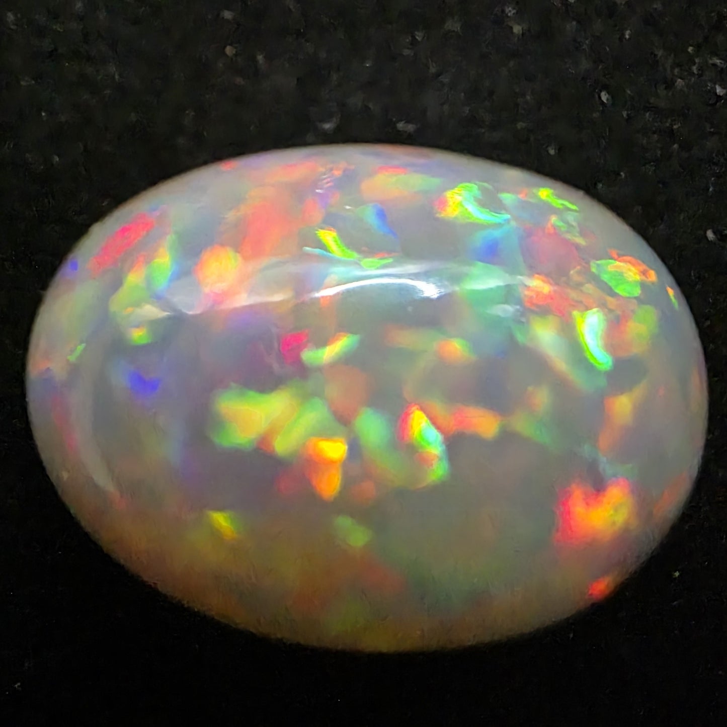 Black Opal special Ethiopian Welo, 12.1 ct oval polished, natural, intense Play-of-Colour