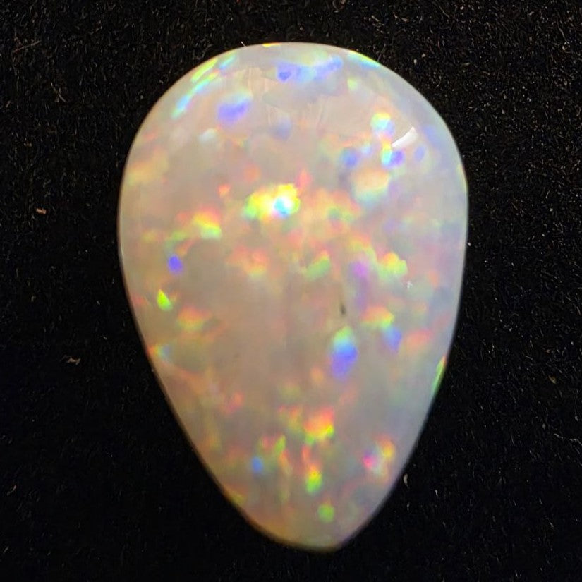 White Opal special Ethiopian Welo, 5.3 ct pear polished, natural, intense Play-of-Colour