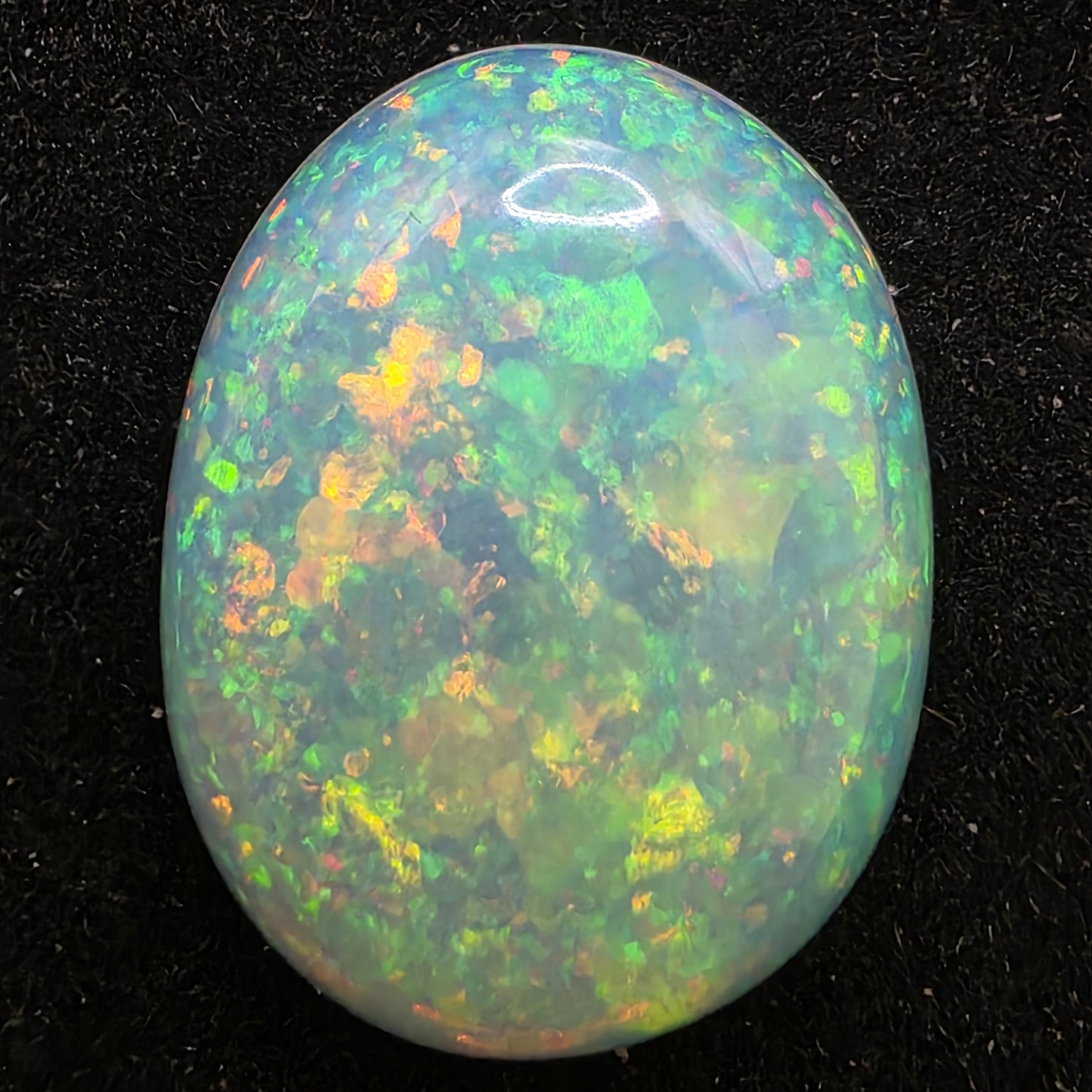 White Opal special Ethiopian Welo, 6.7 ct oval polished, natural, intense Play-of-Colour