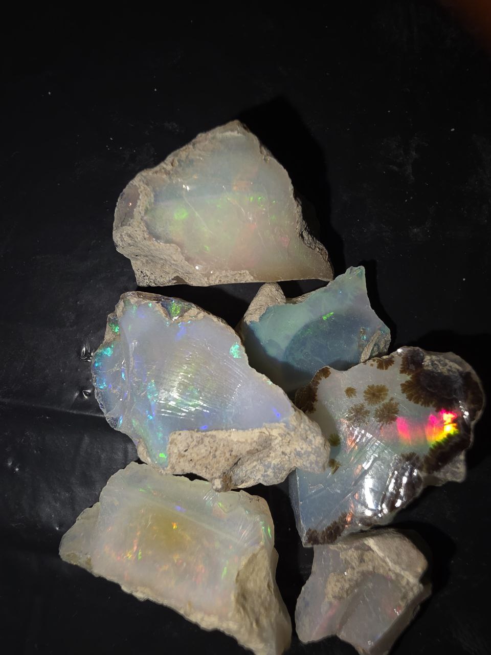Micro-lot rough, 6 stones Mixed Opal Ethiopian Welo, 83 ct rough, natural