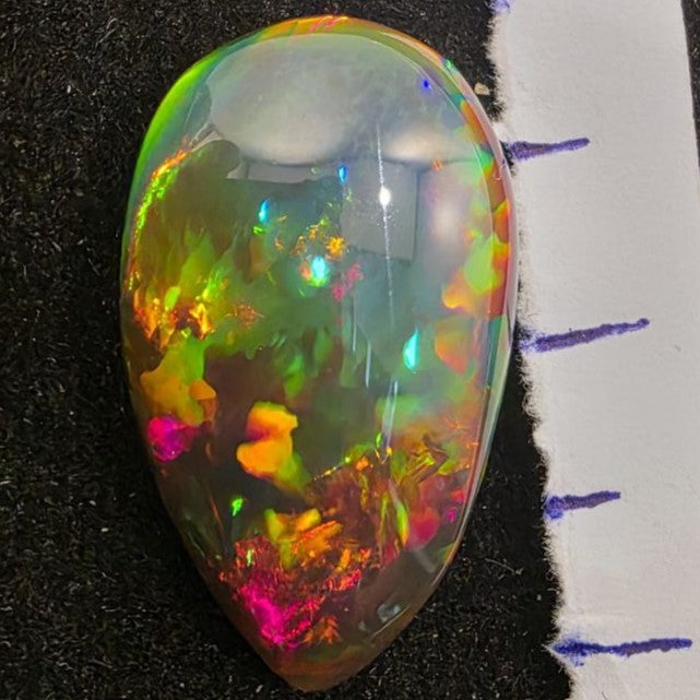 Black Opal outstanding Ethiopian Welo, 12 ct pear polished, natural, intense Play-of-Colour