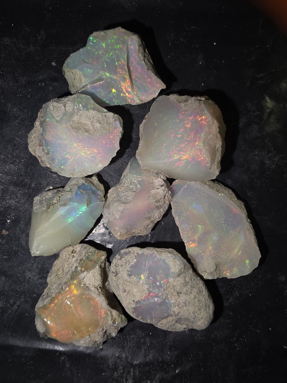 Micro-lot rough 8 stones Mixed Opal Ethiopian Welo, 106 ct rough, natural