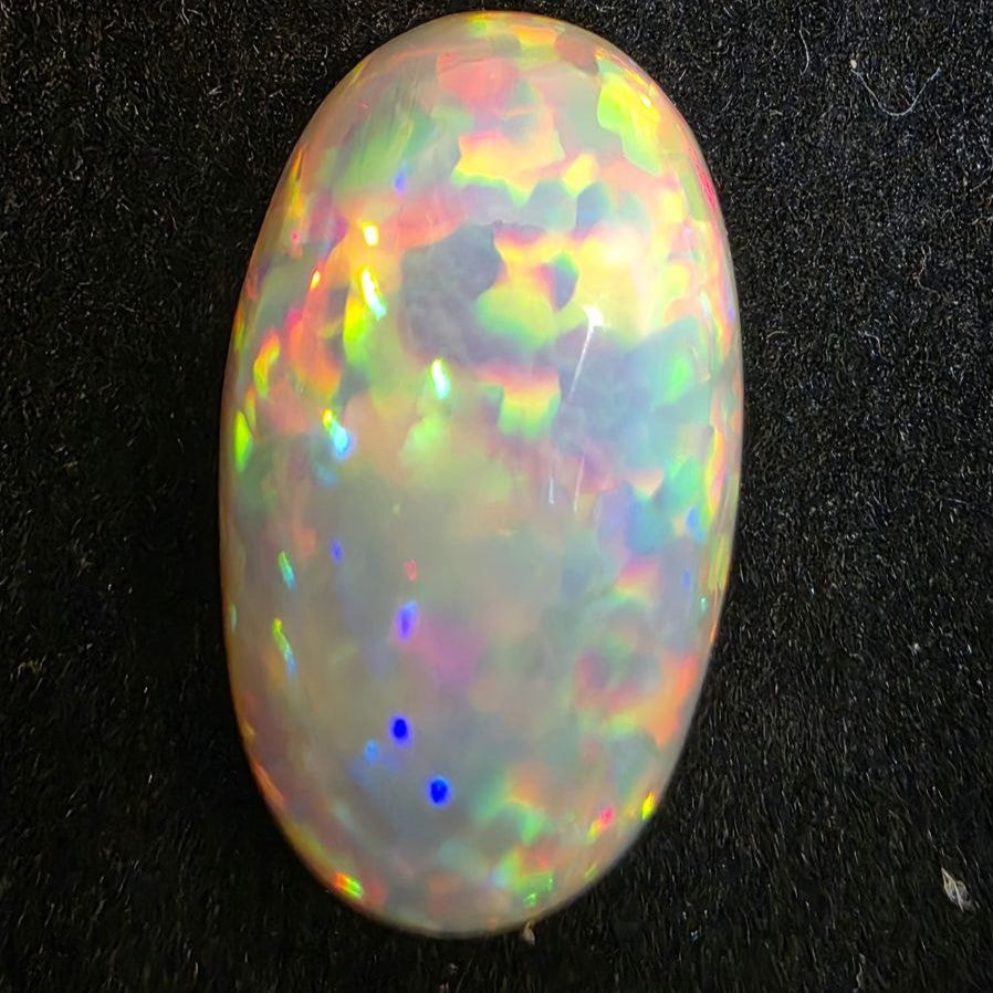 White Opal special Ethiopian Welo, 11.55 ct oval polished, natural, intense Play-of-Colour