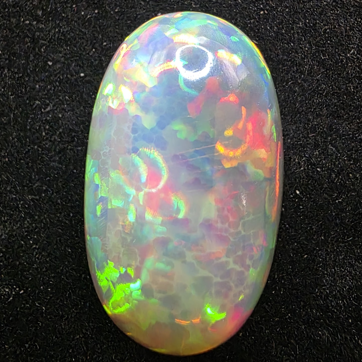 White Opal special Ethiopian Welo, 13.8 ct oval polished, natural, intense Play-of-Colour