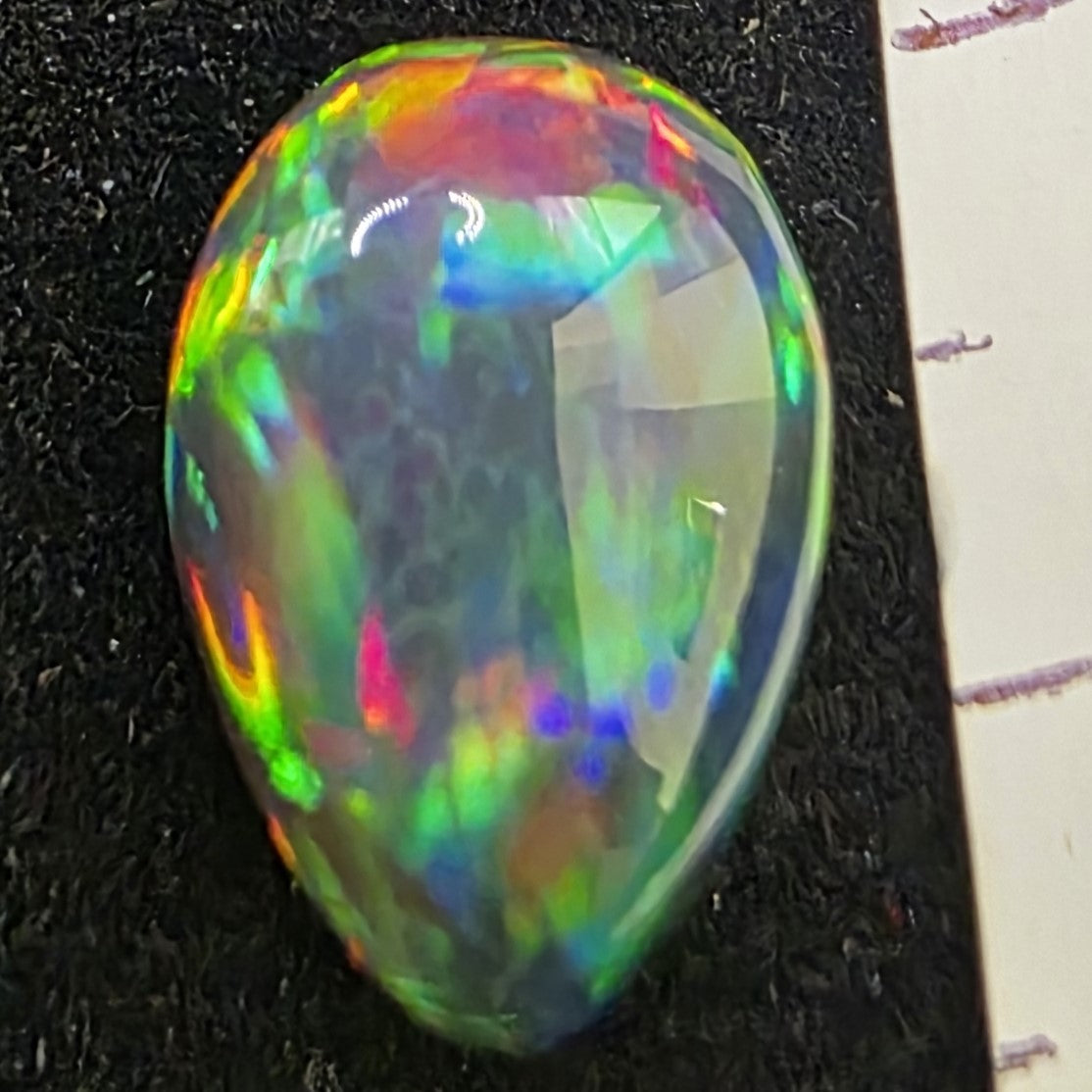 Black Opal special Ethiopian Welo, 3.35 ct pear polished, natural, intense Play-of-Colour