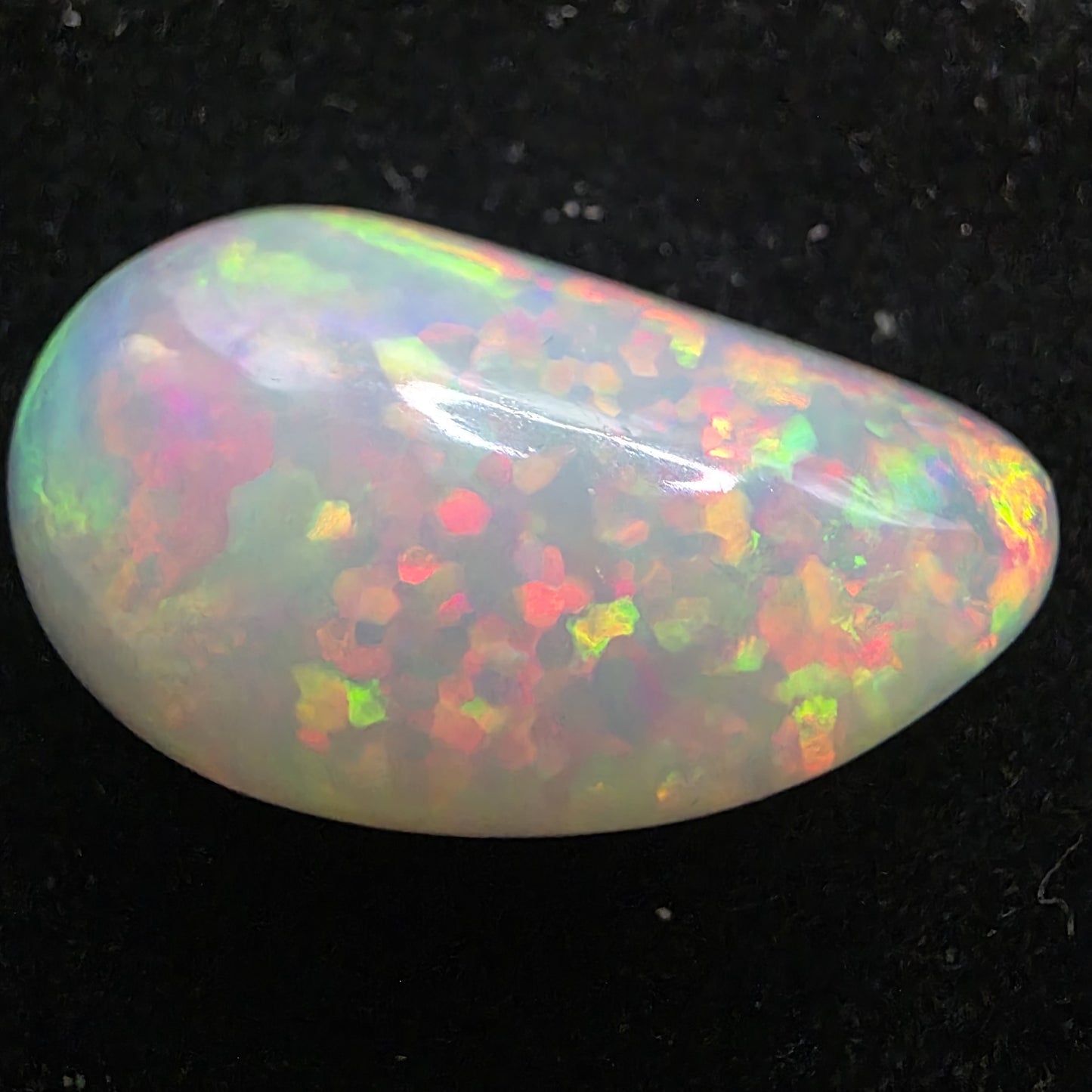 White Opal special Ethiopian Welo, 18.3 ct freeform polished, natural, intense Play-of-Colour