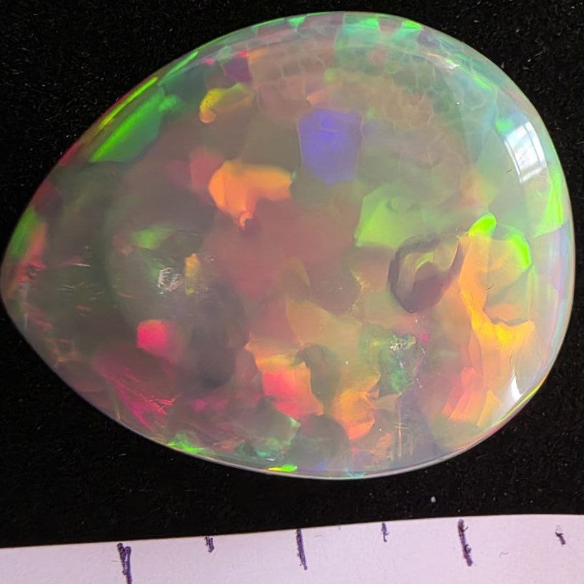 Perfect! Black Opal outstanding Ethiopian Welo, 37.6 ct pear polished, natural, intense Play-of-Colour