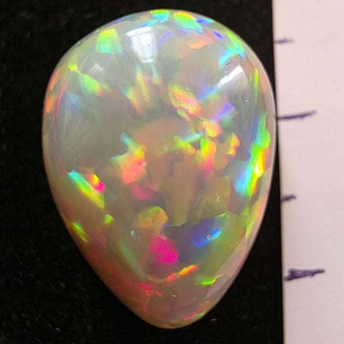 Perfect! Black Opal outstanding Ethiopian Welo, 37.6 ct pear polished, natural, intense Play-of-Colour