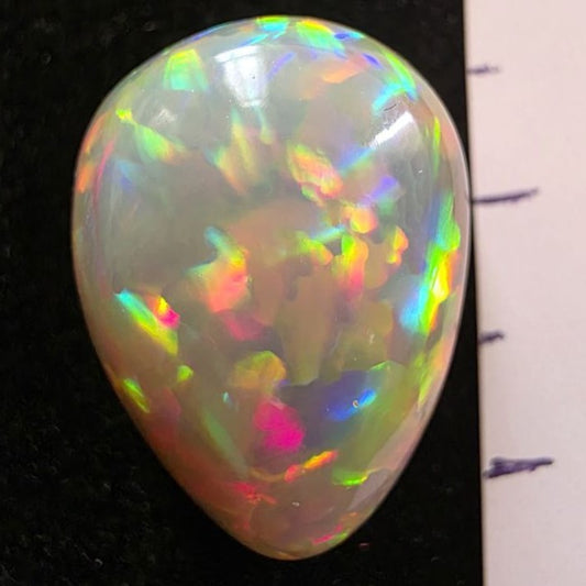 Perfect! Black Opal outstanding Ethiopian Welo, 37.6 ct pear polished, natural, intense Play-of-Colour