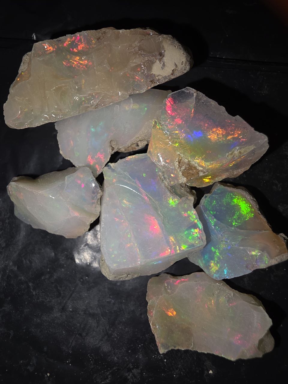 Micro-lot rough 7 stones Mixed Opal Ethiopian Welo, 66.5 ct rough, natural