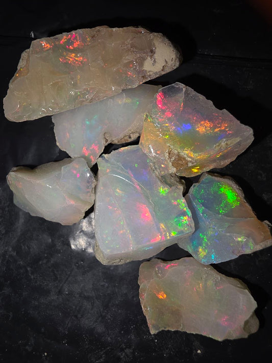 Micro-lot rough 7 stones Mixed Opal Ethiopian Welo, 66.5 ct rough, natural