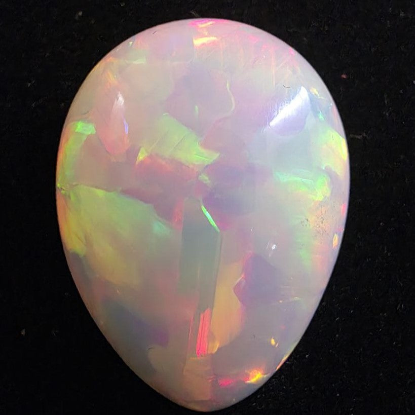 White Opal special Ethiopian Welo, 22.9 ct pear polished, natural, intense Play-of-Colour
