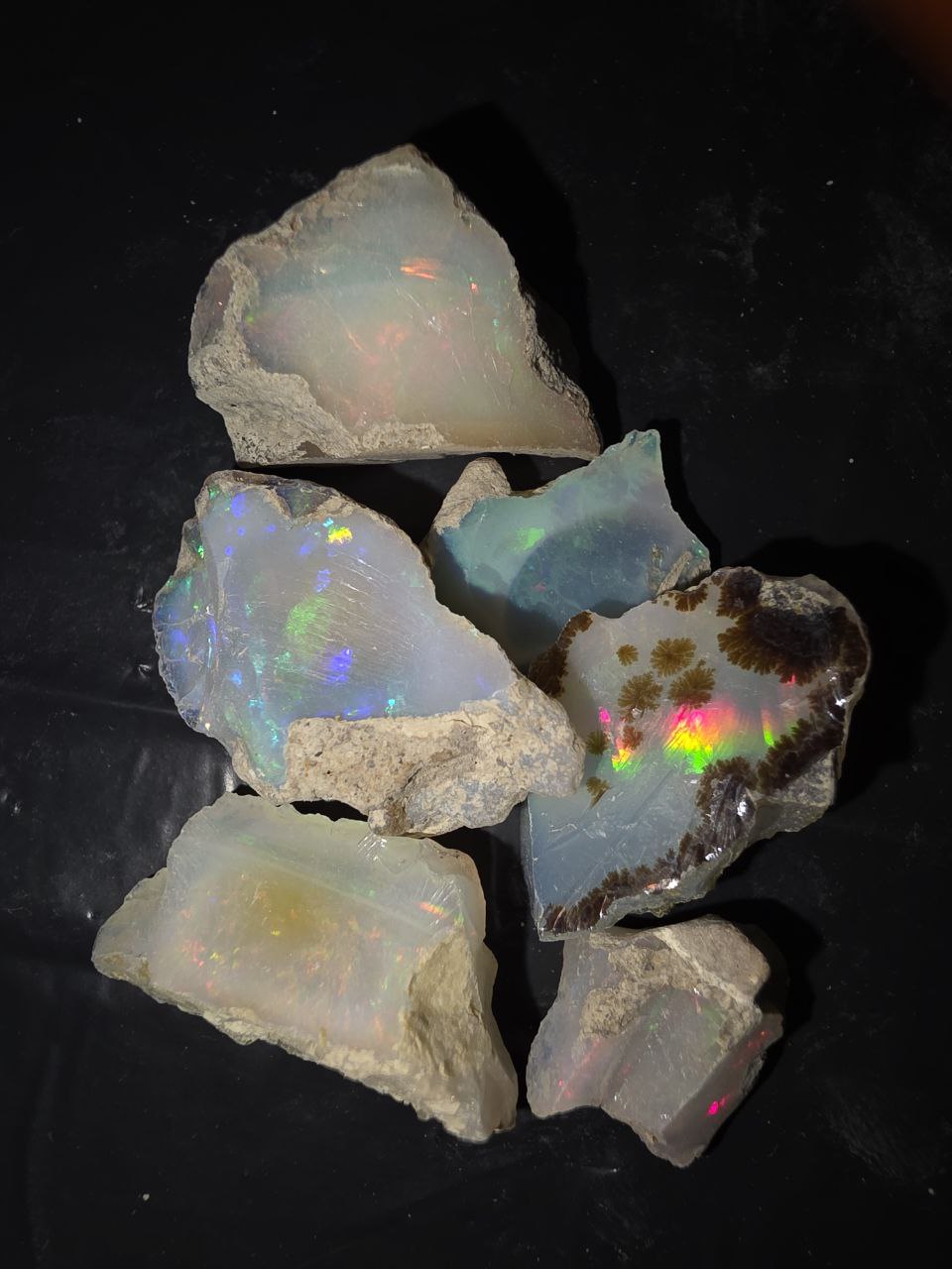 Micro-lot rough, 6 stones Mixed Opal Ethiopian Welo, 83 ct rough, natural