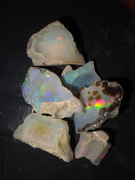 Micro-lot rough, 6 stones Mixed Opal Ethiopian Welo, 83 ct rough, natural