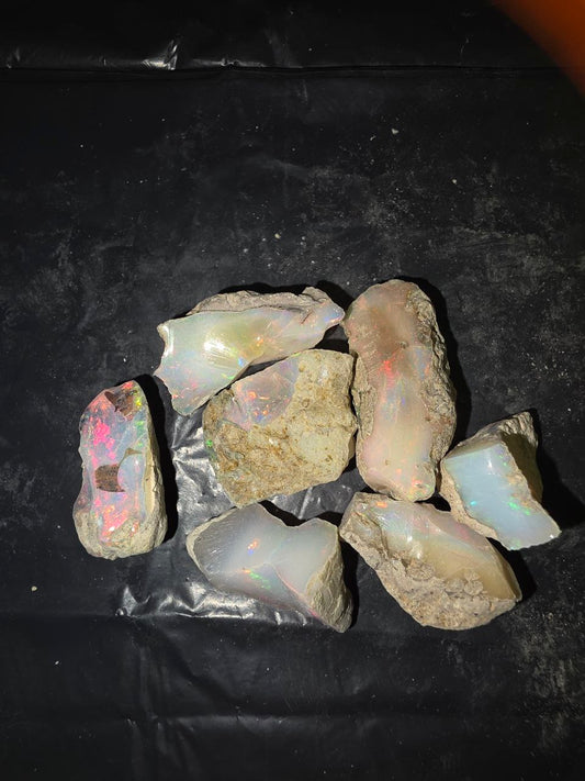 Micro-lot rough 7 stones Mixed Opal Ethiopian Welo, 127 ct rough, natural
