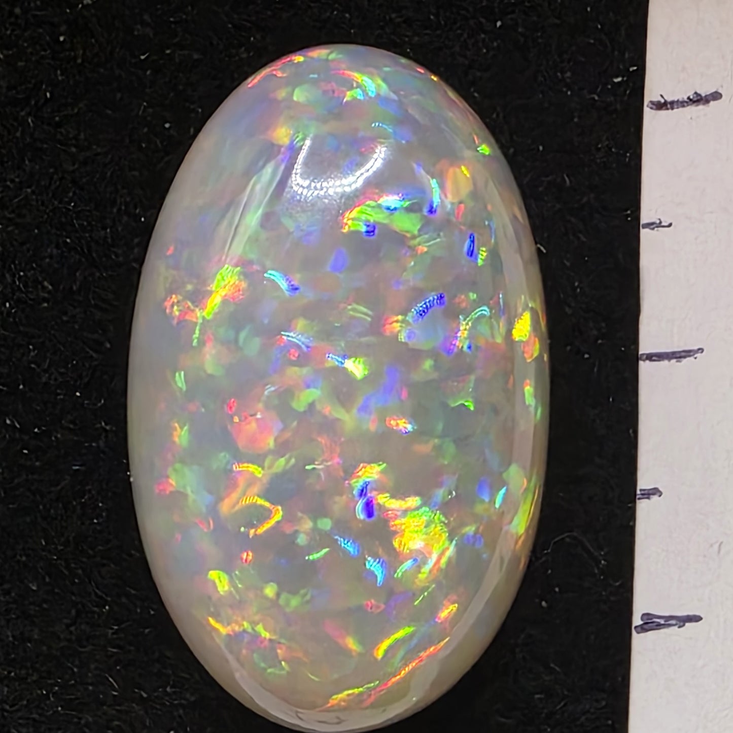 White Opal special Ethiopian Welo, 21 ct oval polished, natural, intense Play-of-Colour