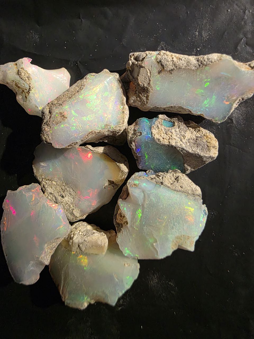 Micro-lot rough 8 stones Mixed Opal Ethiopian Welo, 94.5 ct rough, natural