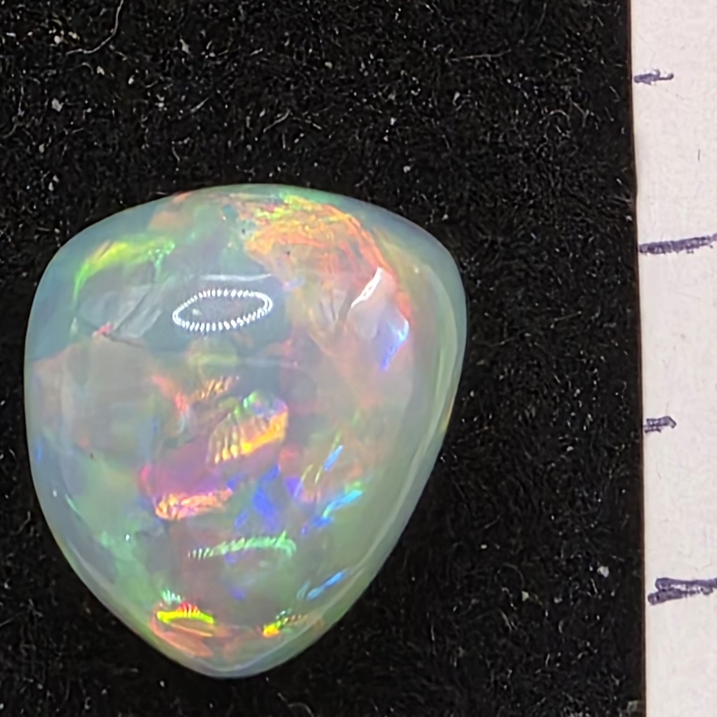 White Opal special Ethiopian Welo, 7.2 ct freeform polished, natural, intense Play-of-Colour
