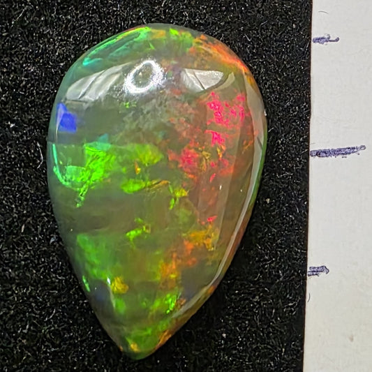 Black Opal special Ethiopian Welo, 3.05 ct pear polished, natural, intense Play-of-Colour