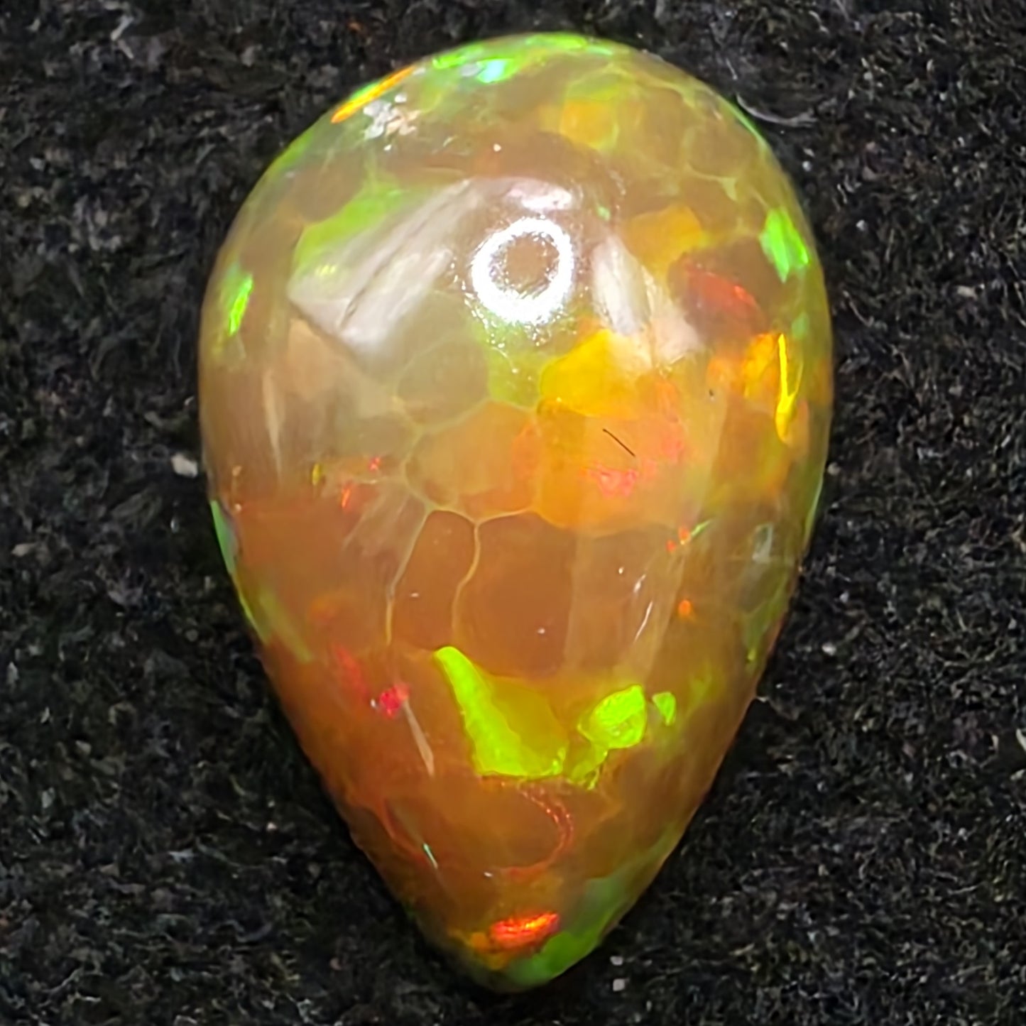 Black Opal special Ethiopian Welo, 2.1 ct pear polished, natural, intense Play-of-Colour