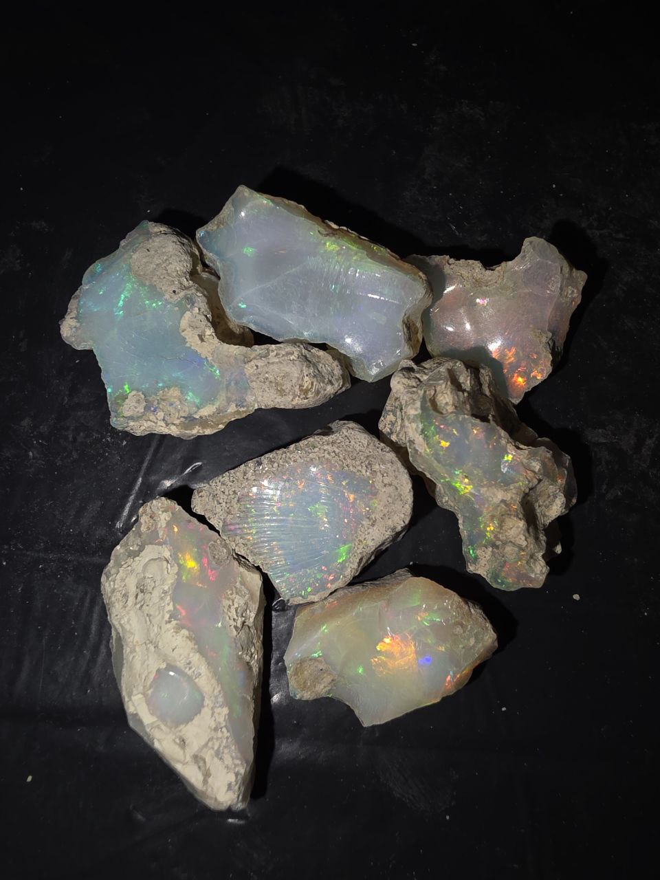 Micro-lot rough 7 stones Mixed Opal Ethiopian Welo, 102.5 ct rough, natural