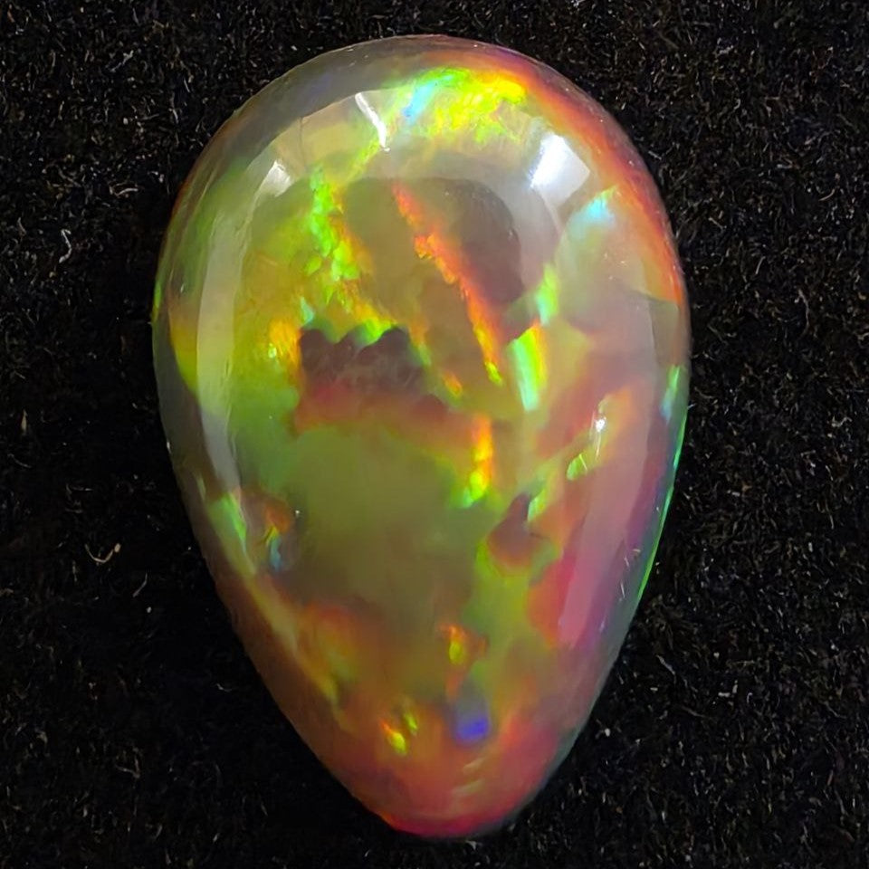Perfect! Black Opal outstanding Ethiopian Welo, 6.45 ct pear polished, natural, intense Play-of-Colour